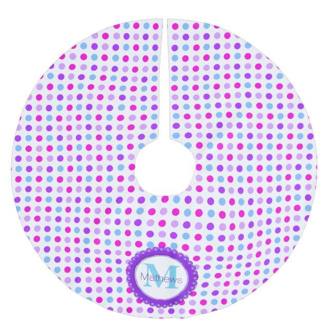 Färgglatt prickigt monogram trädskläde julgransmatta borstad polyester (Framsidan)