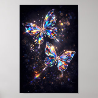 Färgglatt prismatiskt diamantkristallfjärilglas poster
