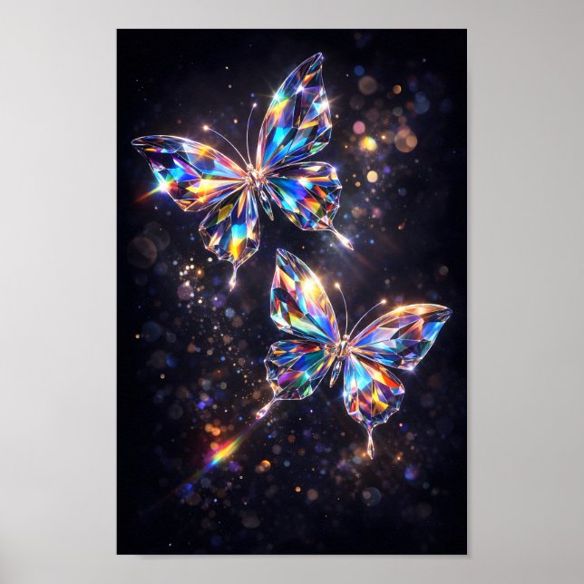Färgglatt prismatiskt diamantkristallfjärilglas poster (Framsidan)