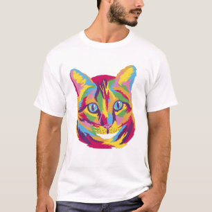 Färgglatt Psykedeliskt Katt Ansikte Pop Art Stil T Shirt