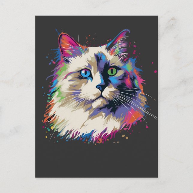 Färgglatt Ragdoll-katt Vykort (Framsida)