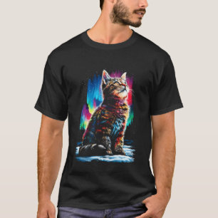 Färgglatt randig katt Aurora Borealis Vinter Skog T Shirt