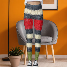 Färgglatt randigt ulltröja grafiskt stickat mönste leggings