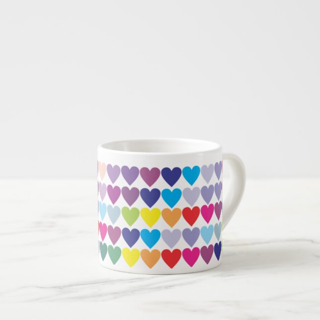 Färgglatt regnbågs hjärtmönster  espressomugg (Framsida höger)