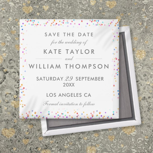 Färgglatt regnbågsconfetti bröllop spara datum magnet (Colorful Rainbow Confetti Wedding Save The Date Magnet)