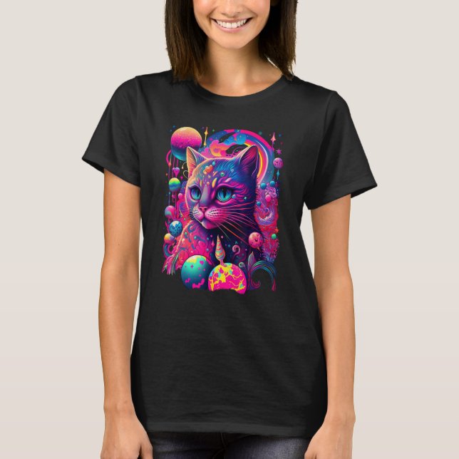 Färgglatt regnbågskatt-grafik t shirt (Framsida)