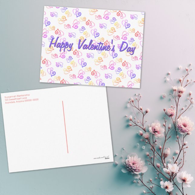 Färgglatt regnbågslänkad hjärtkonst Mönster mall (Easy to personalize postcard design featuring a colorful linked heart pattern.)