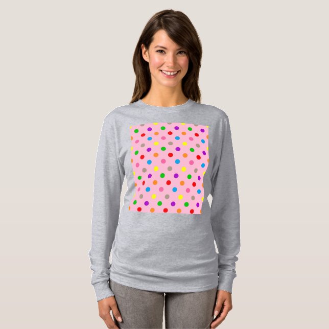 Färgglatt regnbågsprickigt rosa  t shirt (Hel framsida)