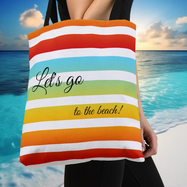 Färgglatt regnbågsrandigt mönsterbag tygkasse (Colorful turquoise rainbow striped summer beach tote bag with custom background color)