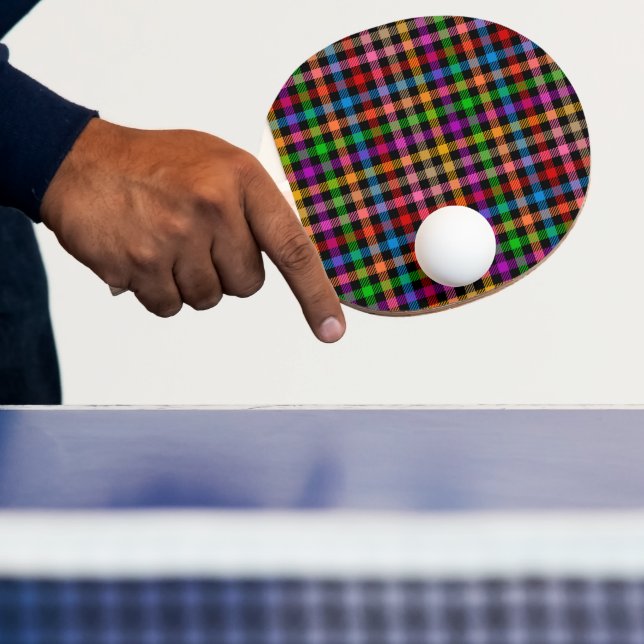 Färgglatt regnbågsrutigt rutmönster - Svart  Pingisracket (Insitu)
