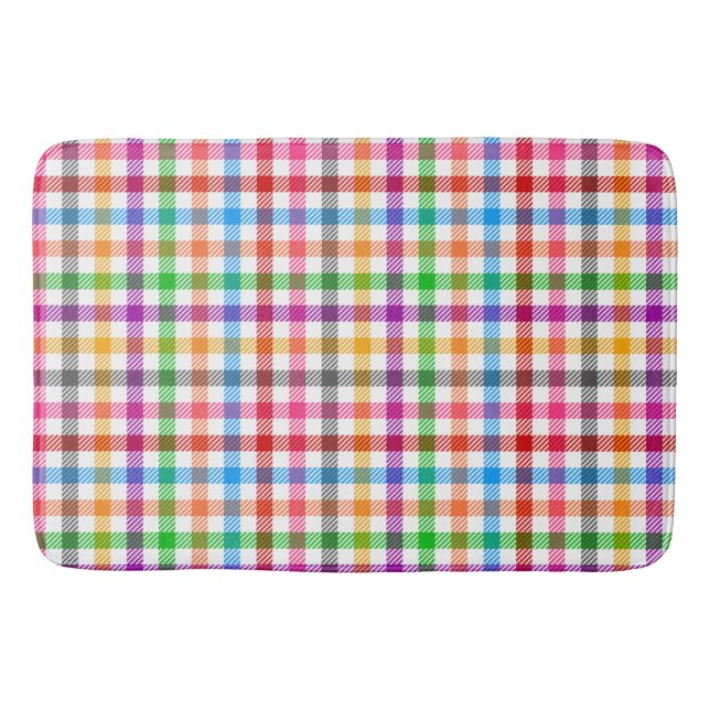 Färgglatt regnbågsrutigt rutmönster - Vit  Badrumsmatta (Framsidan)