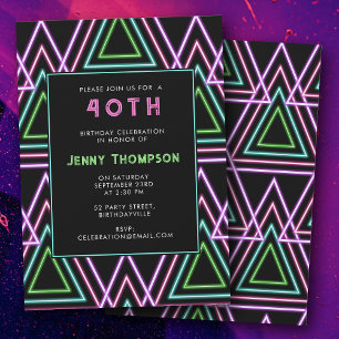 Färgglatt Retro 80-tal Neon Geometrisk 40-årsfiran Inbjudningar