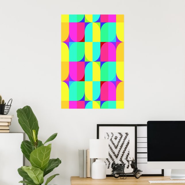 Färgglatt Retro Abstrakt Geometriskt Mönster  Poster (Hemmakontoret)