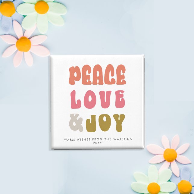 Färgglatt Retro Groovy Fred Kärlek Glädje Semester Magnet (Colorful Retro Groovy Peace Love Joy Holiday Magnet)