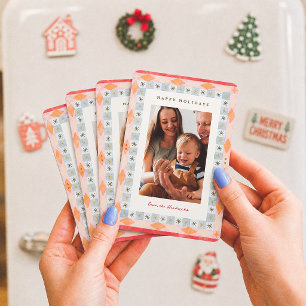 Färgglatt Retro Jul Familjefoto Magnet