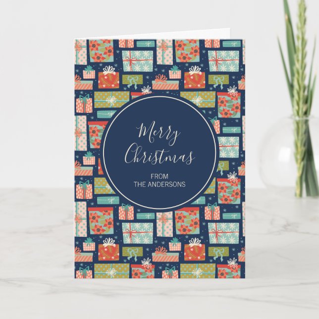 Färgglatt Retro julklappsbox julkort Helgkort (Framsida)