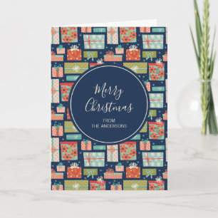 Färgglatt Retro julklappsbox julkort Helgkort