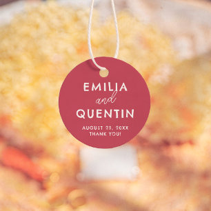 Färgglatt Retro Modern Körsbärs Röd Bröllop Tack Gåvor Etiketter