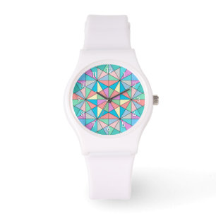 Färgglatt retro Pastell Mosaik Triangel Stjärnmöns Armbandsur