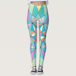 Färgglatt retro Pastell Mosaik Triangel Stjärnmöns Leggings