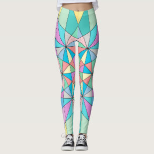 Färgglatt retro Pastell Mosaik Triangel Stjärnmöns Leggings