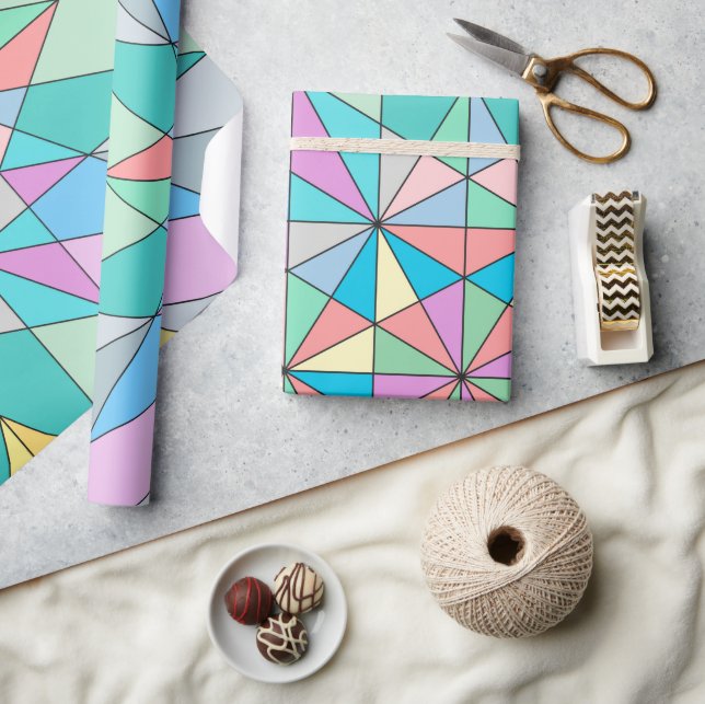 Färgglatt retro Pastell Mosaik Triangel Stjärnmöns Presentpapper (Hantverk)