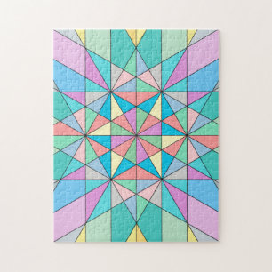 Färgglatt retro Pastell Mosaik Triangel Stjärnmöns Pussel