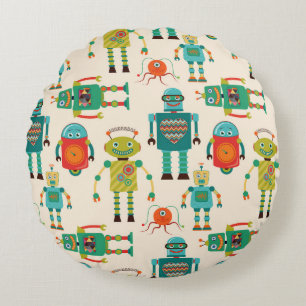 Färgglatt Retro Robotmönster Rund Kudde
