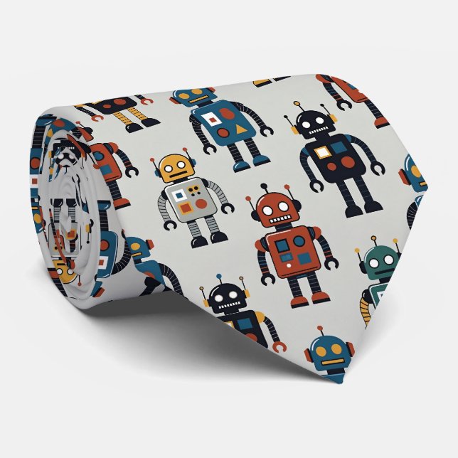 Färgglatt Retro Robotmönster Slips (Rullad)