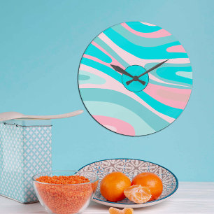 Färgglatt Retro Rosa Aqua Stor Klocka