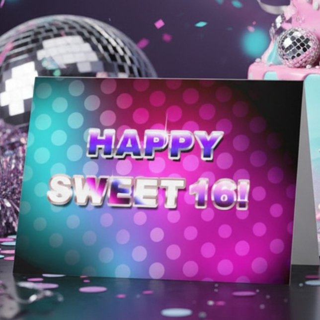 Färgglatt Retro Sweet 16 Födelsedag Kort (Skapare uppladdad)