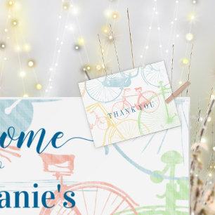 Färgglatt Retro Vintage Cykelmönster Tack Vykort