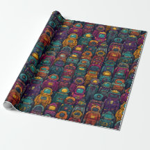 Färgglatt Robotuppställning Retro Presentpapper