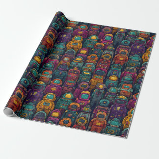 Färgglatt Robotuppställning Retro Presentpapper