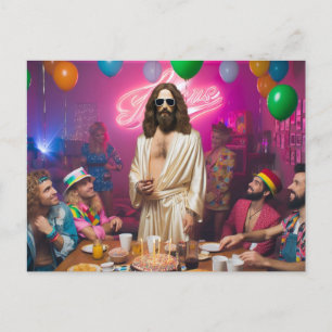 Färgglatt Roligt 1980-tal Glad Födelsedag Jesus Vykort
