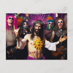 Färgglatt Roligt Punk Rock Party Jesus Vykort