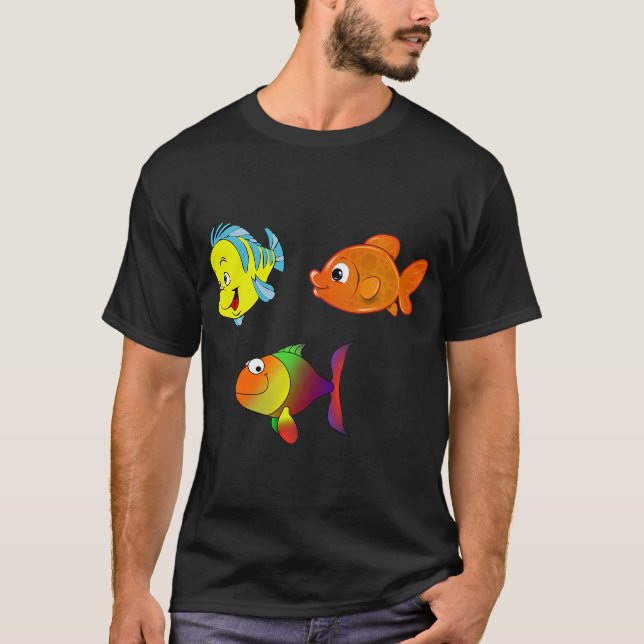 Färgglatt roligt stim av fiskar t shirt (Framsida)