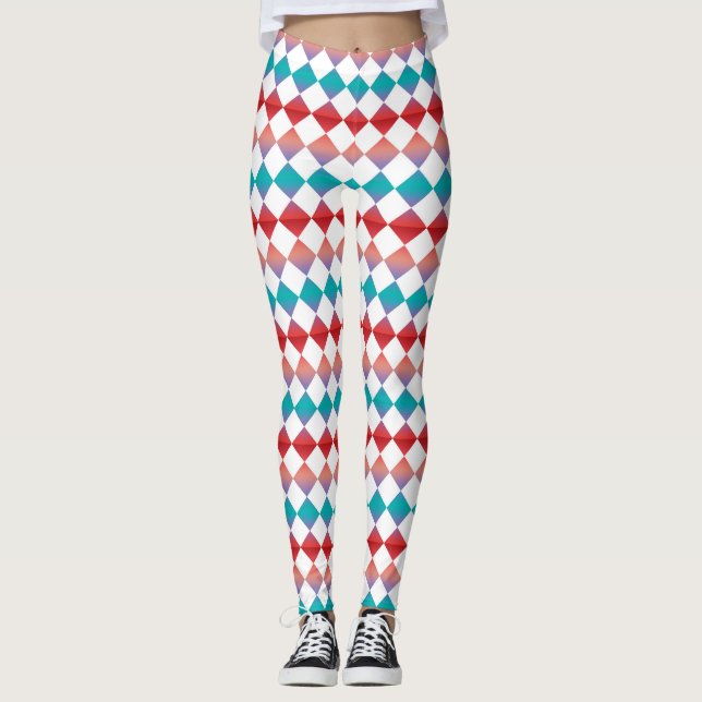 Färgglatt rutigt diamantmönster leggings (Framsida)