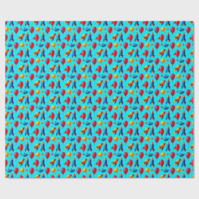 🎁 Färgglatt rymdparty presentpapper för barn 🚀 (Platt)