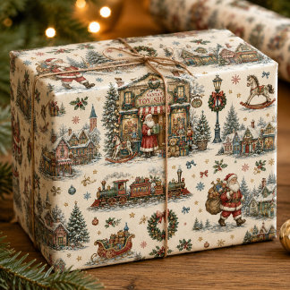 Färgglatt Sankta leksaksbutik by Christmas Toile Presentpapper