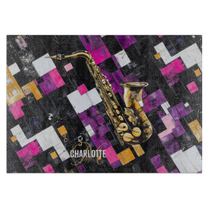 Färgglatt saxofonmönster monogramnamn