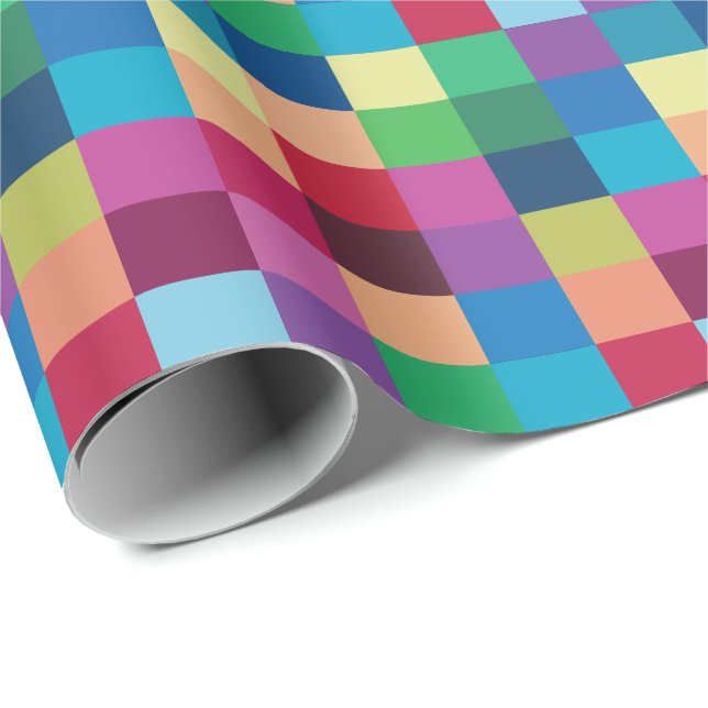 Färgglatt schackbrädemönster presentpapper (Rullad Hörn)