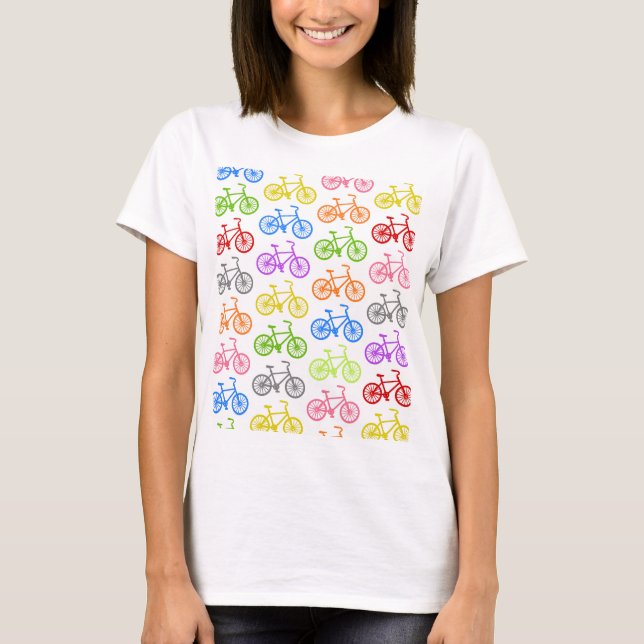 Färgglatt seamless för kallt gulligt cykelmönster tee shirt (Framsida)