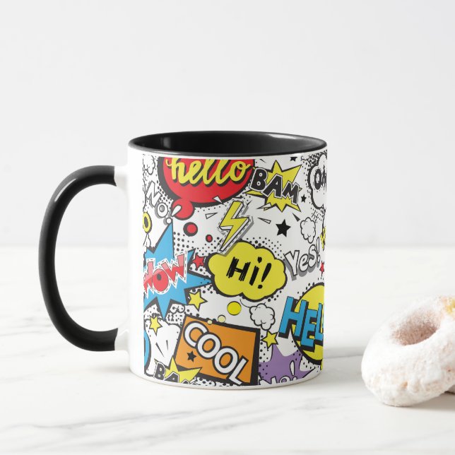 Färgglatt seriefigurer Pop Art Pratbubbelmönster Mugg (Med munk)