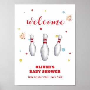 Färgglatt Slå Till Bowling Baby Shower Välkommen Poster