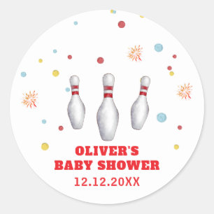 Färgglatt Slå Till Bowling Sport Baby Shower Runt Klistermärke