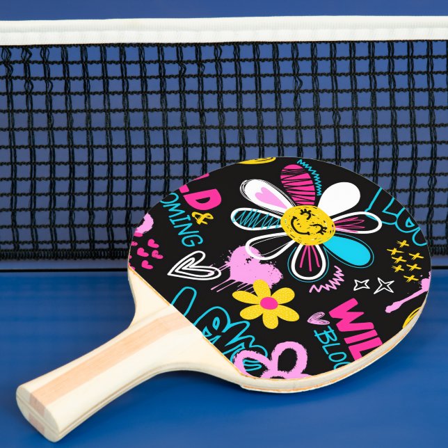 Färgglatt Smiley Blomma Graffiti Mönster Pingisracket (Insitu)