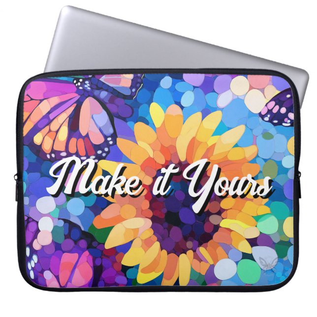 Färgglatt solrosfjäril-mosaik för laptopsleeve laptop fodral (Framsidan)