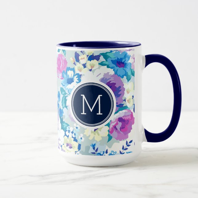 Färgglatt sommarblommor Mönogram Mugg (Höger)