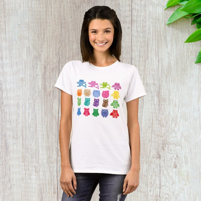 Färgglatt Söt Uggle Mönster T Shirt (Skapare uppladdad)